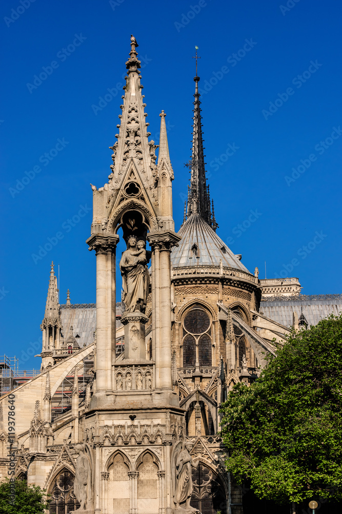 Roman Catholic Cathedral Notre Dame de Paris at Sunset Paris.