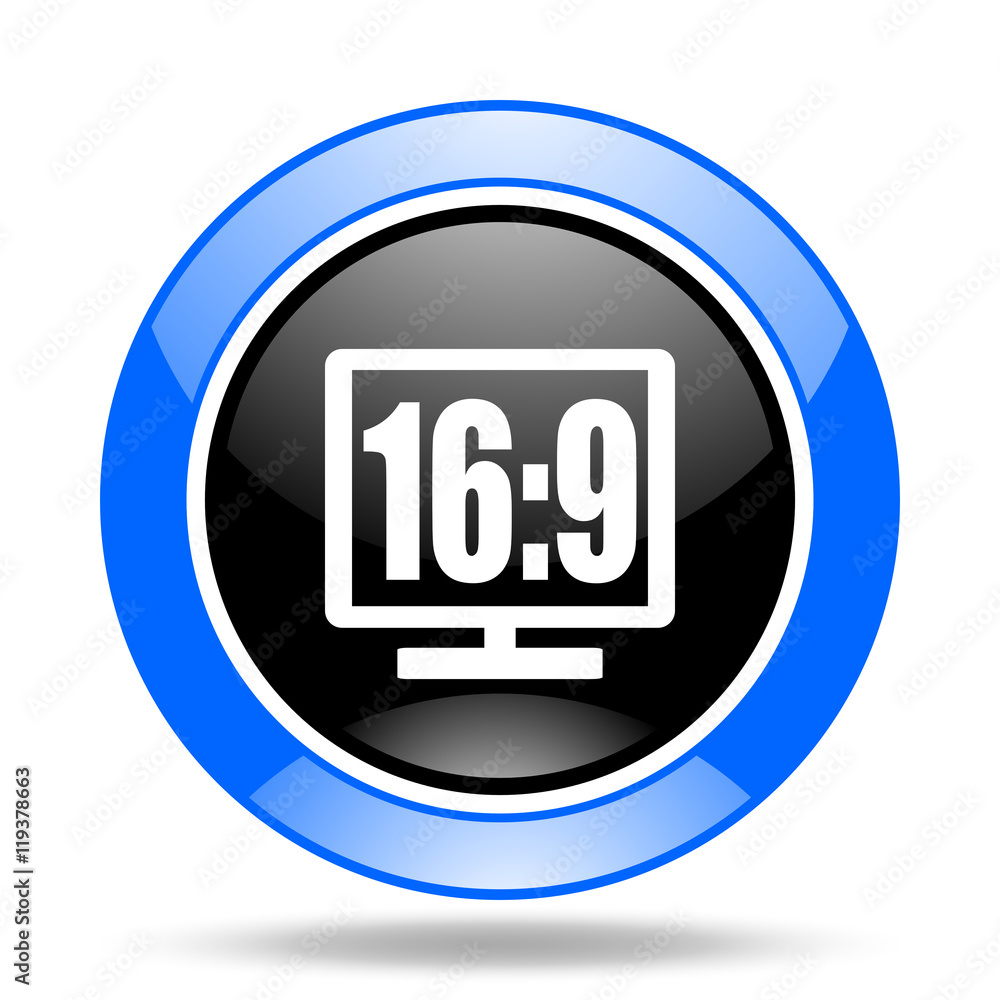 16 9 display blue and black web glossy round icon 16 9 display blue and black web glossy round icon