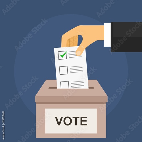 Vote for election concept. Hand puts voting ballot in box
