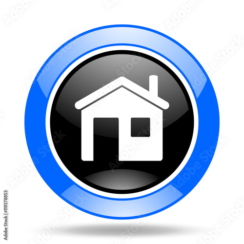 house blue and black web glossy round icon