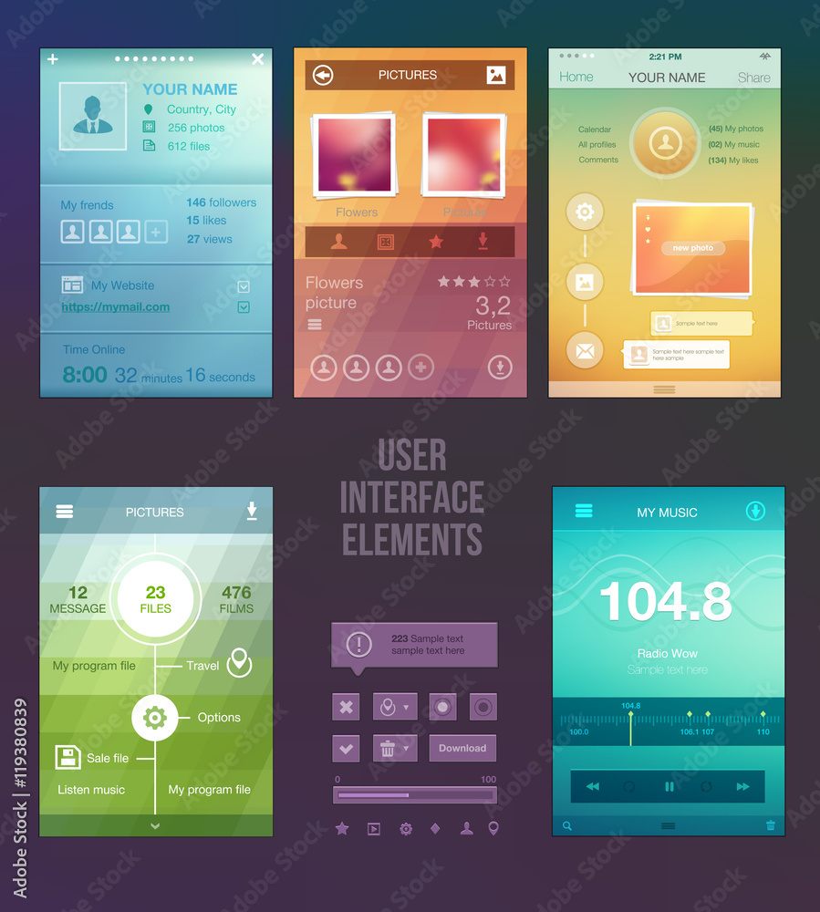 Set of various elements used for user interface Set of various elements used for user interface