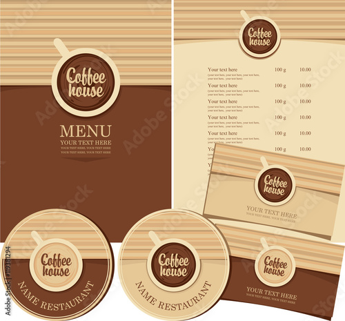 set of design elements for coffee house with cup
