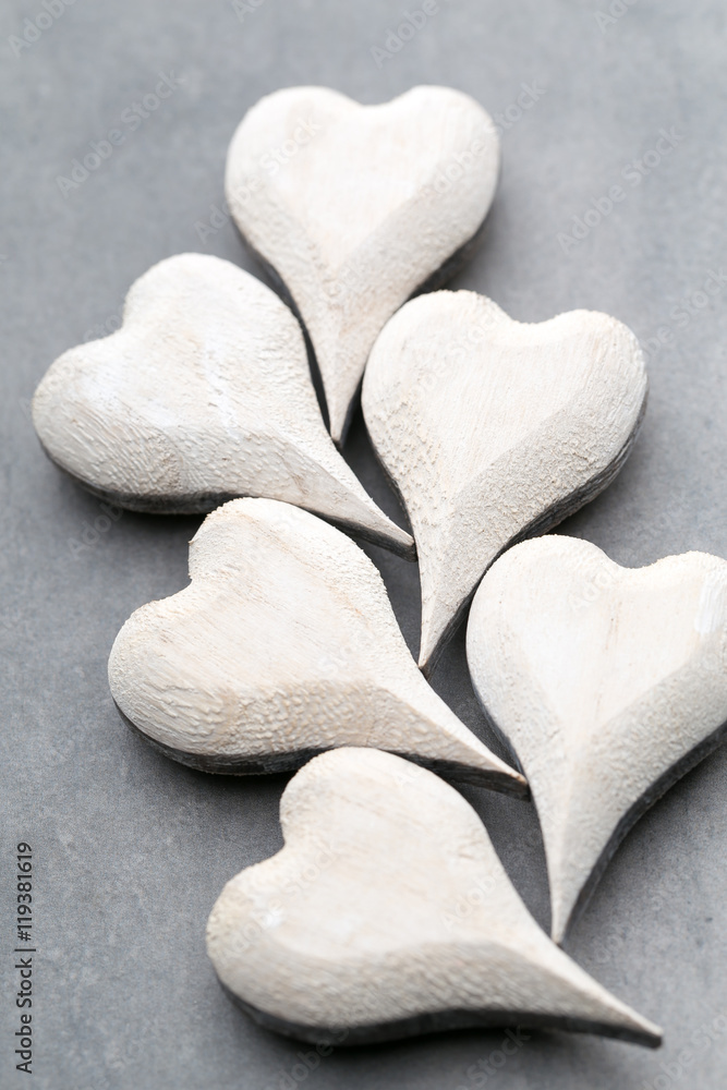 Obraz premium Wooden heart shaped. Greeting Cards. Valentine's Day greeting.