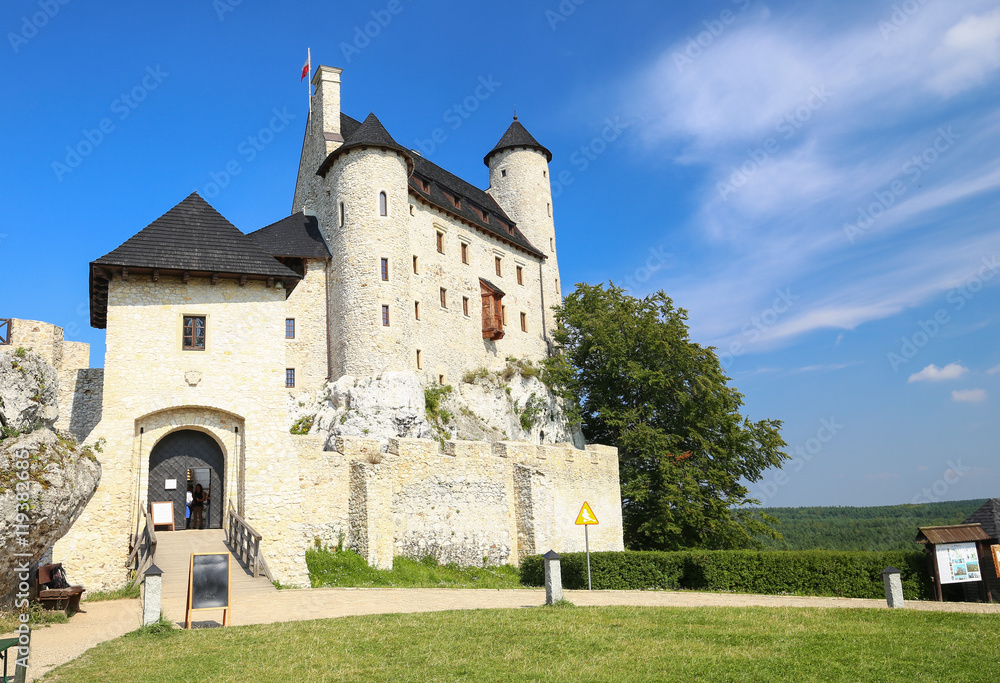 Scenic view of the medieval castle in Bobolice village. Poland.