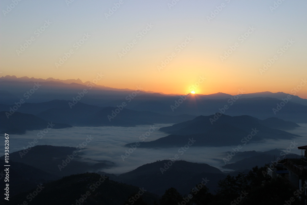 Beautiful sunrise in Nepal.