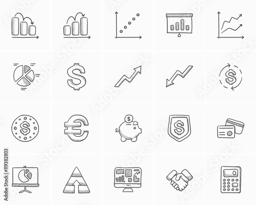 Business sketch icon set.