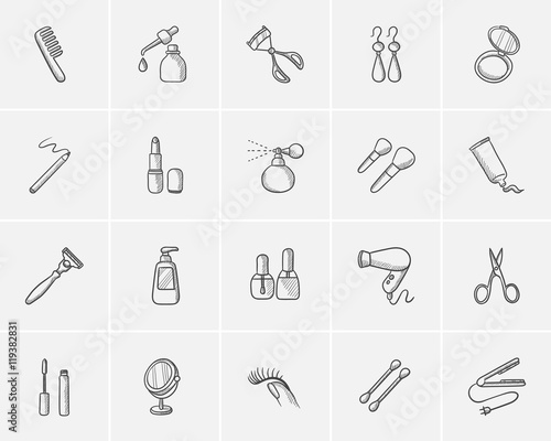Beauty sketch icon set.