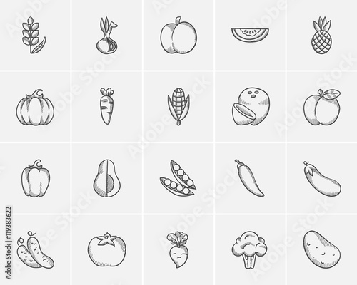 Healthy food sketch icon set.