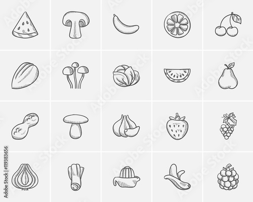 Healthy food sketch icon set.