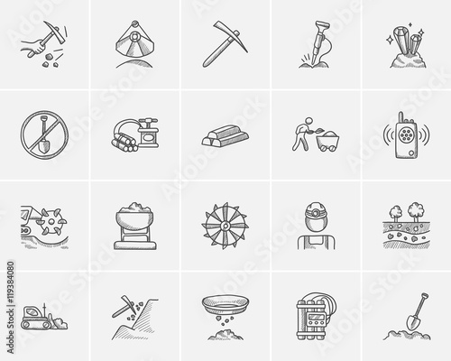 Mining industry sketch icon set.