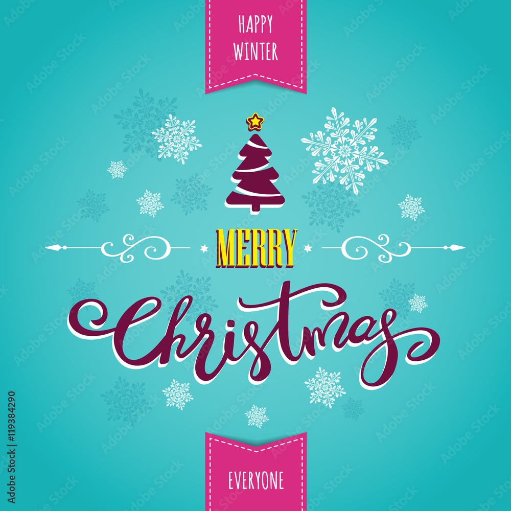 Merry Christmas greeting card. Holiday lettering design
