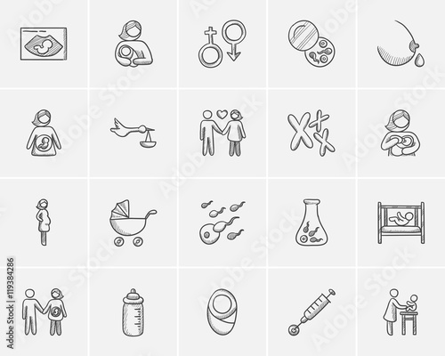 Maternity sketch icon set.