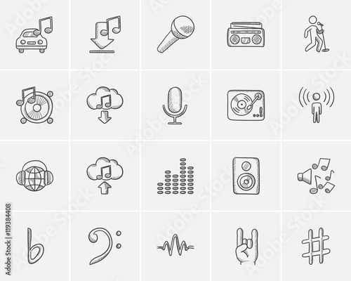 Media sketch icon set.
