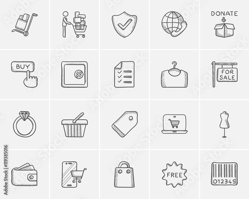 Shopping sketch icon set.