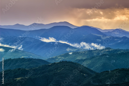 Picturesque Carpathian mountains landscape  view of the mountain ridges  Ukraine.