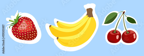 Set of vector colorful fruits stickers.