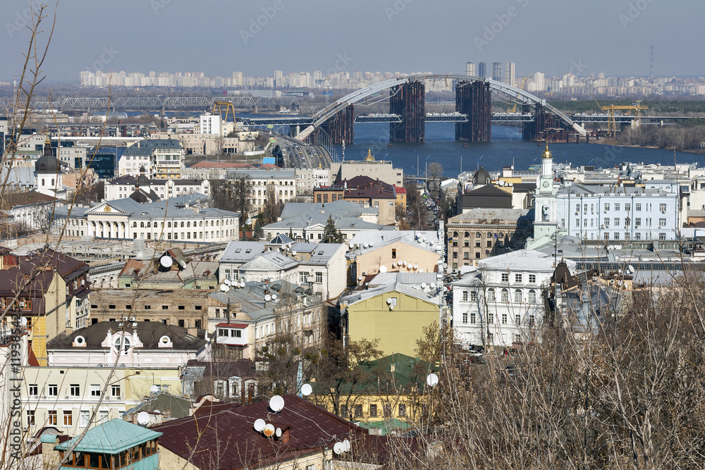 Podil district cityscape in Kiev, Ukraine