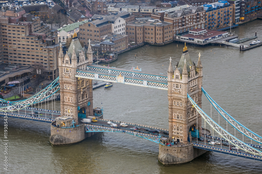 London, England - Aerial view of the world famous Tower Bridge