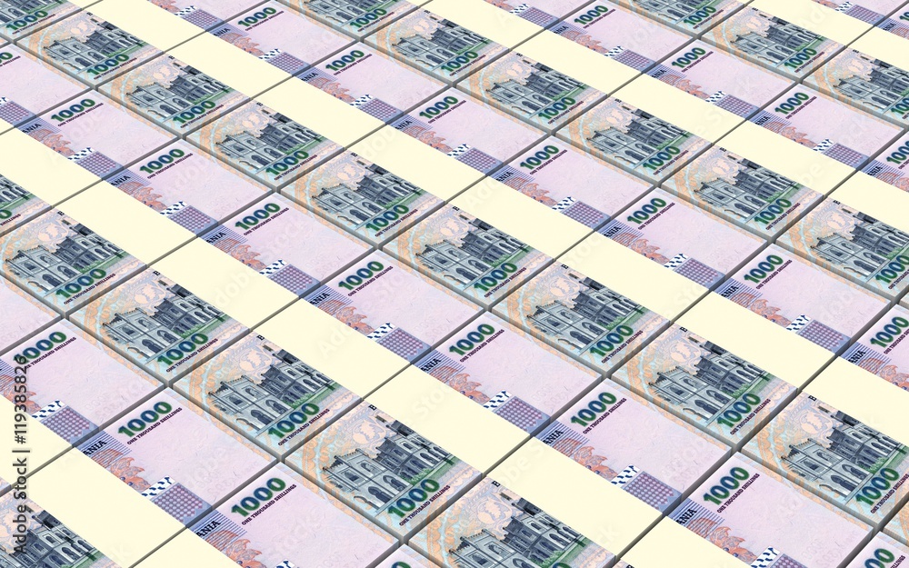 Tanzanian shilling bills stacks background. 3D illustration.