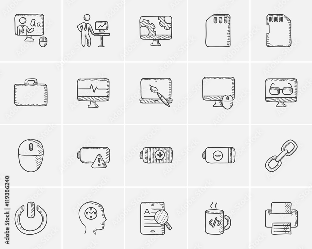 Fototapeta premium Technology sketch icon set.