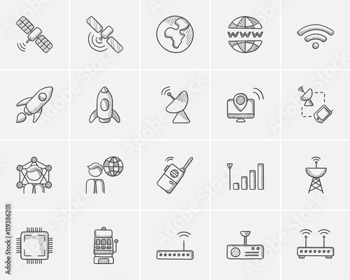 Technology sketch icon set.