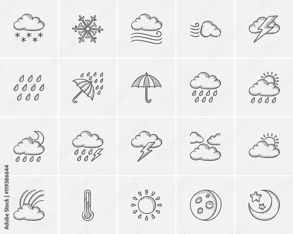 Weather sketch icon set.