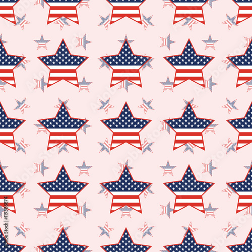 USA patriotic stars seamless pattern on national stars background. American patriotic wallpaper with USA patriotic stars. Continuos pattern vector illustration.