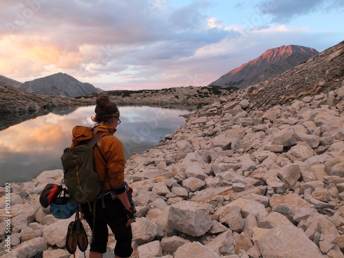 Mountain climber on the way back from Bear Creek Spire, California, USA