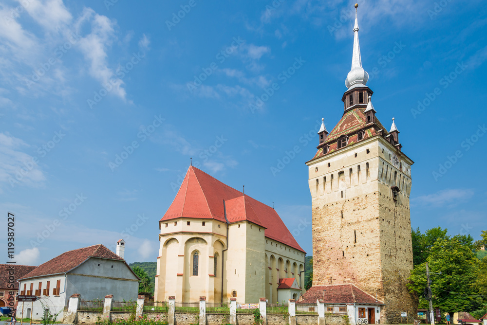 Saschiz fortified church in Saschiz villages, Sibiu, Transylvania, Romania, protected by Unesco World Heritage Site.