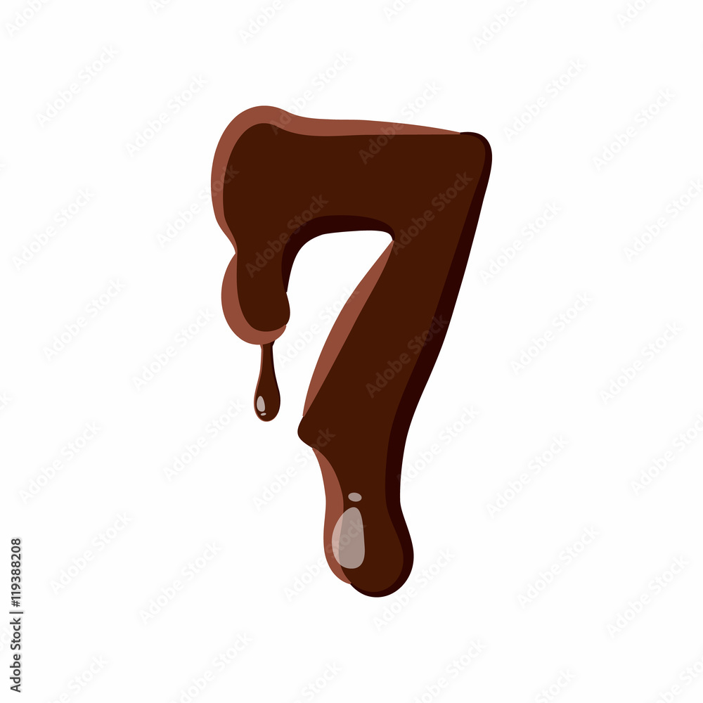 Number 7 from latin alphabet with numbers and symbols made of dark melted chocolate Number 7 from latin alphabet with numbers and symbols made of dark melted chocolate