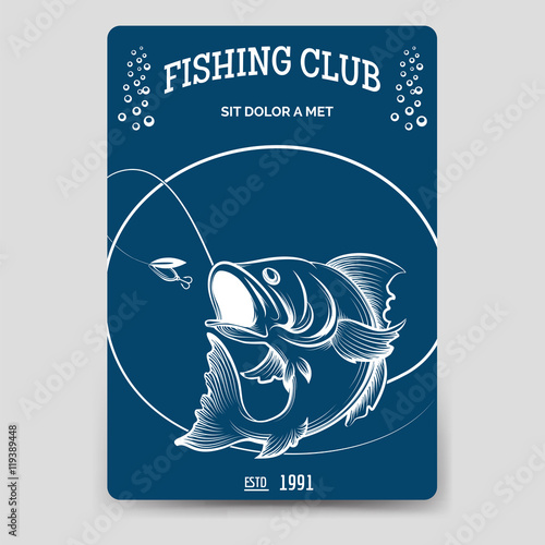 Fishing club brochure flyer template vector illustration