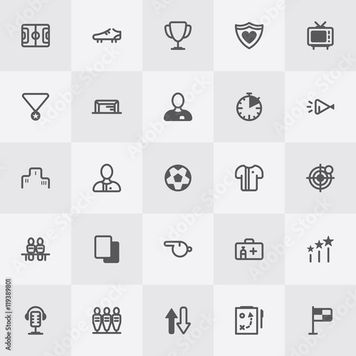 Football / Soccer Icon Set. Line Art Vector Illustration