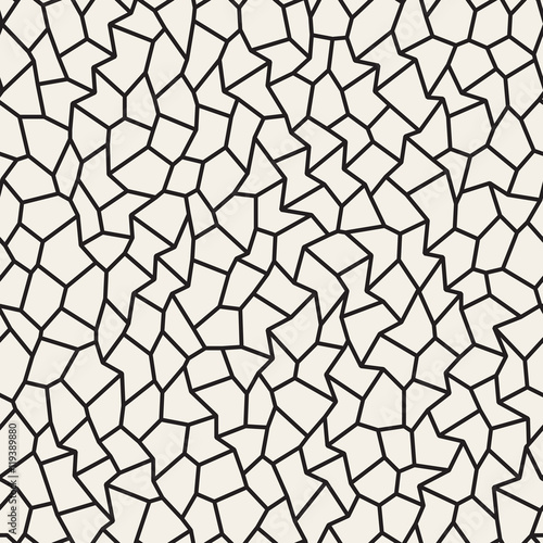 Vector Seamless Black and White Jagged Lines Mosaic Pattern