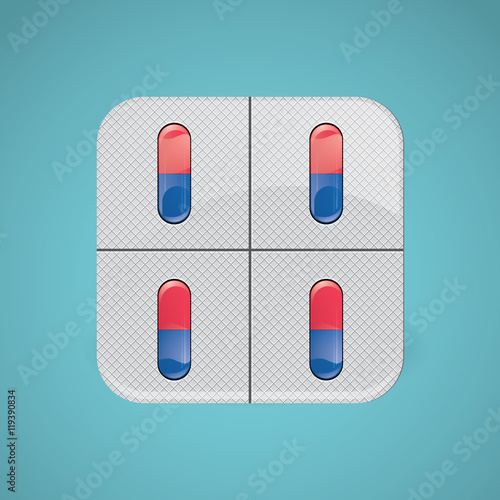 Medical Red And Blue Capsules In Blister