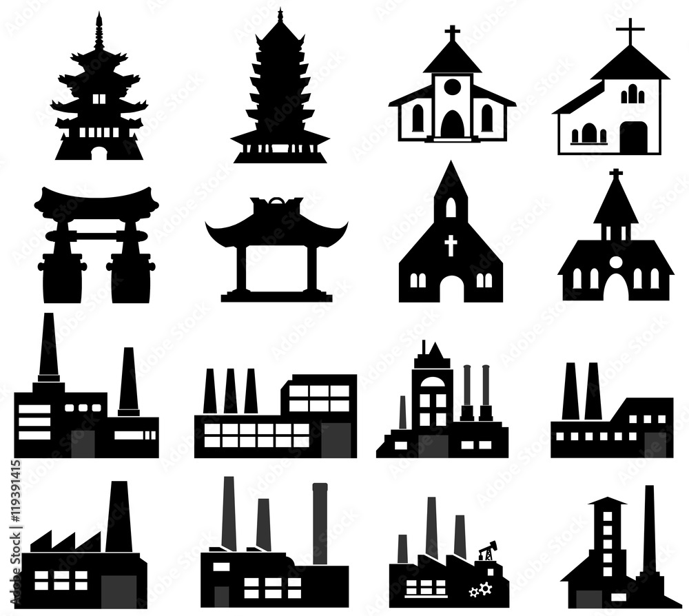 Bâtiments religieux et industriels en 16 icônes