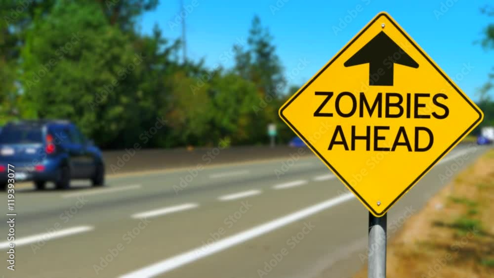 4K Zombies Ahead Warning Sign, Yellow Diamond Sign, Road Traffic, Walking Dead 4K Zombies Ahead Warning Sign, Yellow Diamond Sign, Road Traffic, Walking Dead