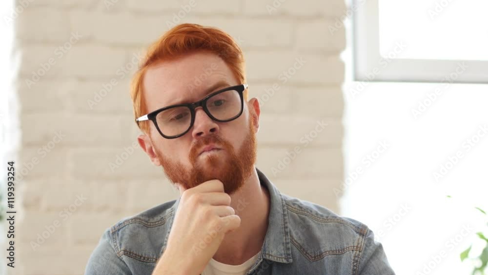 Brainstorming, Thinking Pensive Man with Beard and Red Hairs, Portrait Brainstorming, Thinking Pensive Man with Beard and Red Hairs, Portrait
