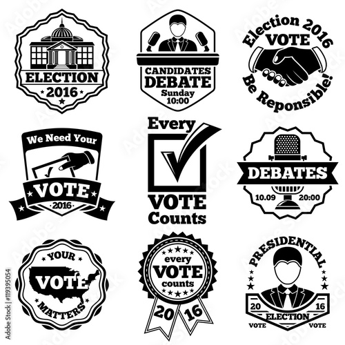 Vote and election labels. Vector set.
