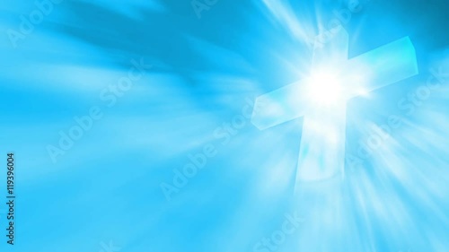Religious, worship abstract background. Sky blue abstract motion background and cross.