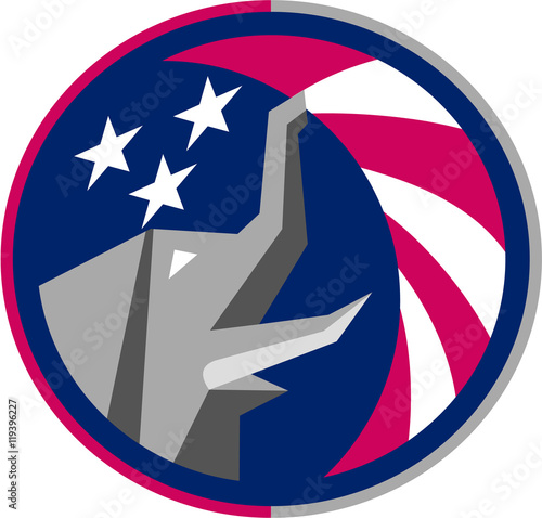 Republican Elephant Mascot USA Flag Circle Retro