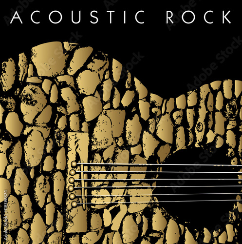 A depiction of an acoustic guitar made of stones