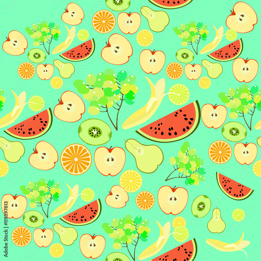 seamless pattern the fruit watermelon, orange, kiwi, grapes, ban seamless pattern the fruit watermelon, orange, kiwi, grapes, ban