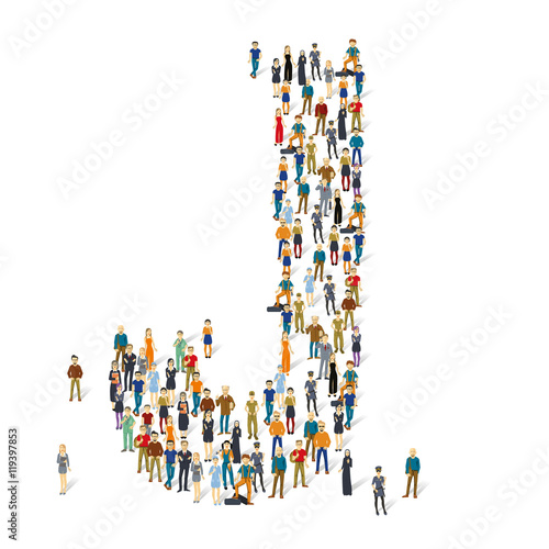 People crowd alphabet. Vector ABC, letter J