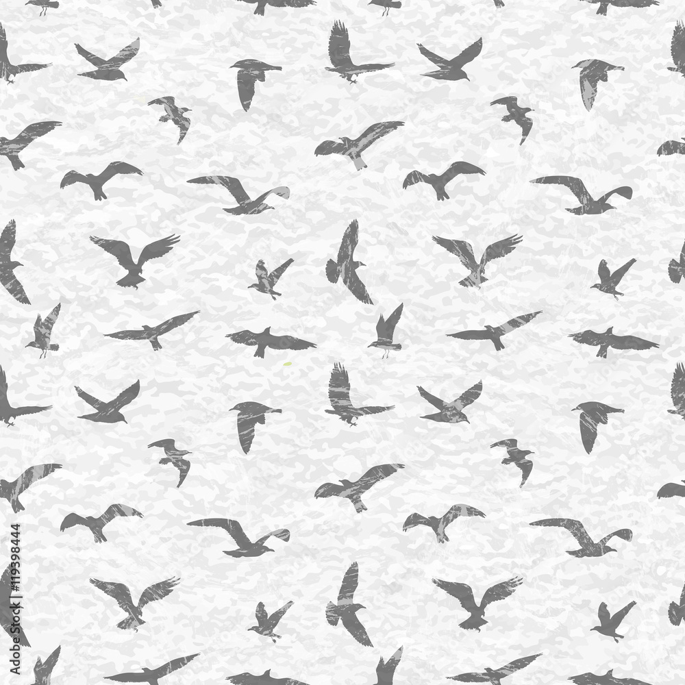 Grunge seamless pattern of flying birds white background. Vector illustration Grunge seamless pattern of flying birds white background. Vector illustration