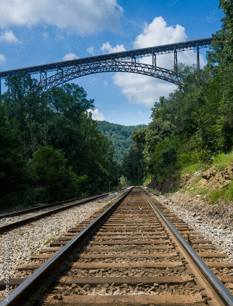 Metal structure of the New River Gorge Bridge in West Virginia