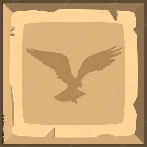 Hand drown old bronze ingot tile with eagle emblem. Vector illustration