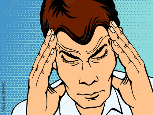 Man suffering with headache, pop art style retro