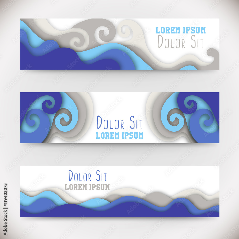 Three colorful horizontal banners with curved shapes as a wave or hill. Size 468 x 120. Vector illustration, eps10.