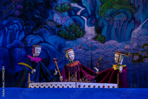 Showing Thai traditional puppets in Bangkok Thailand.