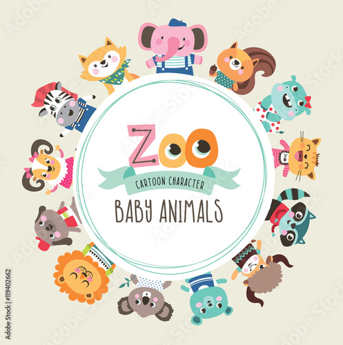 Group of cute cartoon baby animals with text area